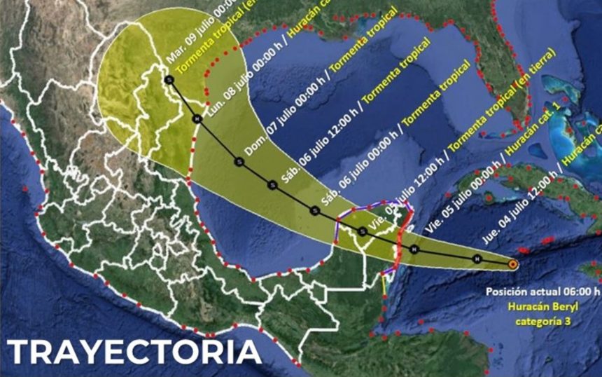 Huracán Beryl se aproxima a México: impactará QRoo como categoría 1; prevén lluvias torrenciales en el sureste