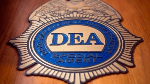 A logo reading DEA Special Agent is pictured in the Office of the US Drug Enforcement Administration (DEA) on  May 29, 2019 in New York City. (Photo by Johannes EISELE / AFP) (Photo by JOHANNES EISELE/AFP via Getty Images)