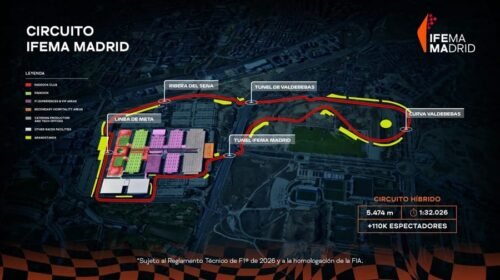 A video shows the circuit prototype of Spain's Formula One Grand Prix during the event's presentation at IFEMA trade fair premises in Madrid, central Spain, 23 January 2024. Madrid will host the Spanish Formula One Grand Prix starting in 2026 on a semi-urban circuit, as announced on 23 January at an event attended by the president and CEO of the F1, Italian Stefano Domenicali, and by IFEMA's president Jose Vicente de los Mozos. EFE/ Rodrigo Jimenez