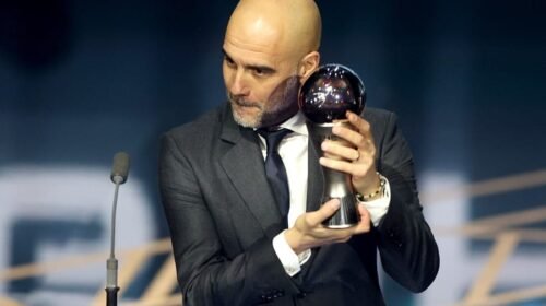 London (United Kingdom), 15/01/2024.- Manchester City manager Pep Guardiola wins The Best FIFA Men's Coach award at The Best FIFA Football Awards 2023 in London, Britain, 15 January 2024. (Reino Unido, Londres) EFE/EPA/NEIL HALL