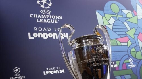 Nyon (Switzerland Schweiz Suisse), 18/12/2023.- The UEFA Champions League trophy pictured during the draw ceremony for the UEFA Champions League Round of 16 fixtures in Nyon, Switzerland, 18 December 2023. (Liga de Campeones, Suiza) EFE/EPA/SALVATORE DI NOLFI